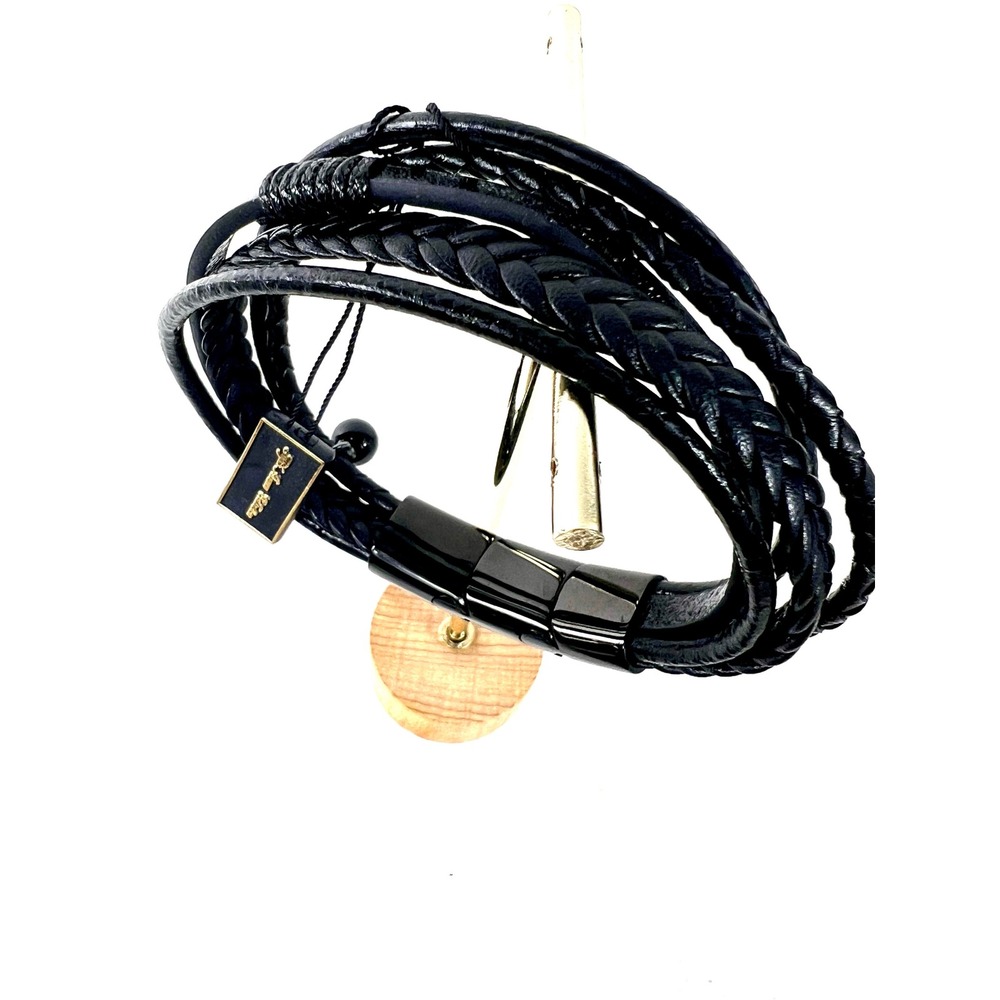 Phil-Am Collection Strong Ties Black Multi-Strand Braided Leather Bracelet 8.5"